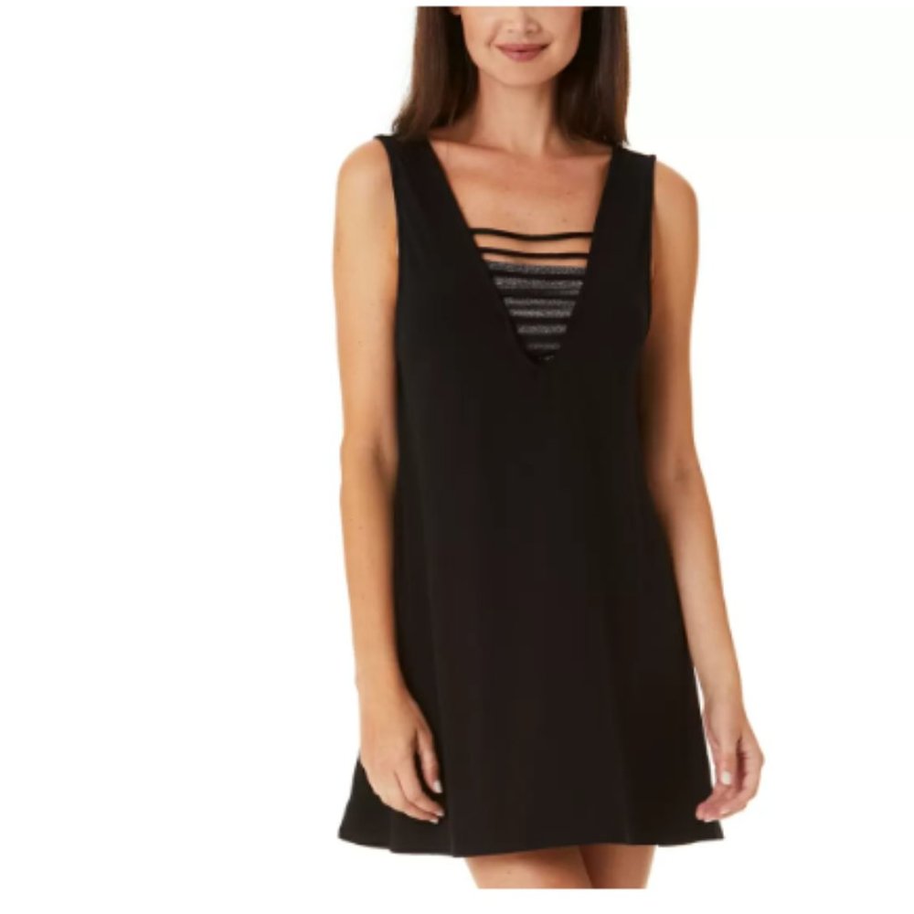 California Waves Strappy Swim Cover Up Dress Swimsuit Black Size Small 6818 - Picture 1 of 2